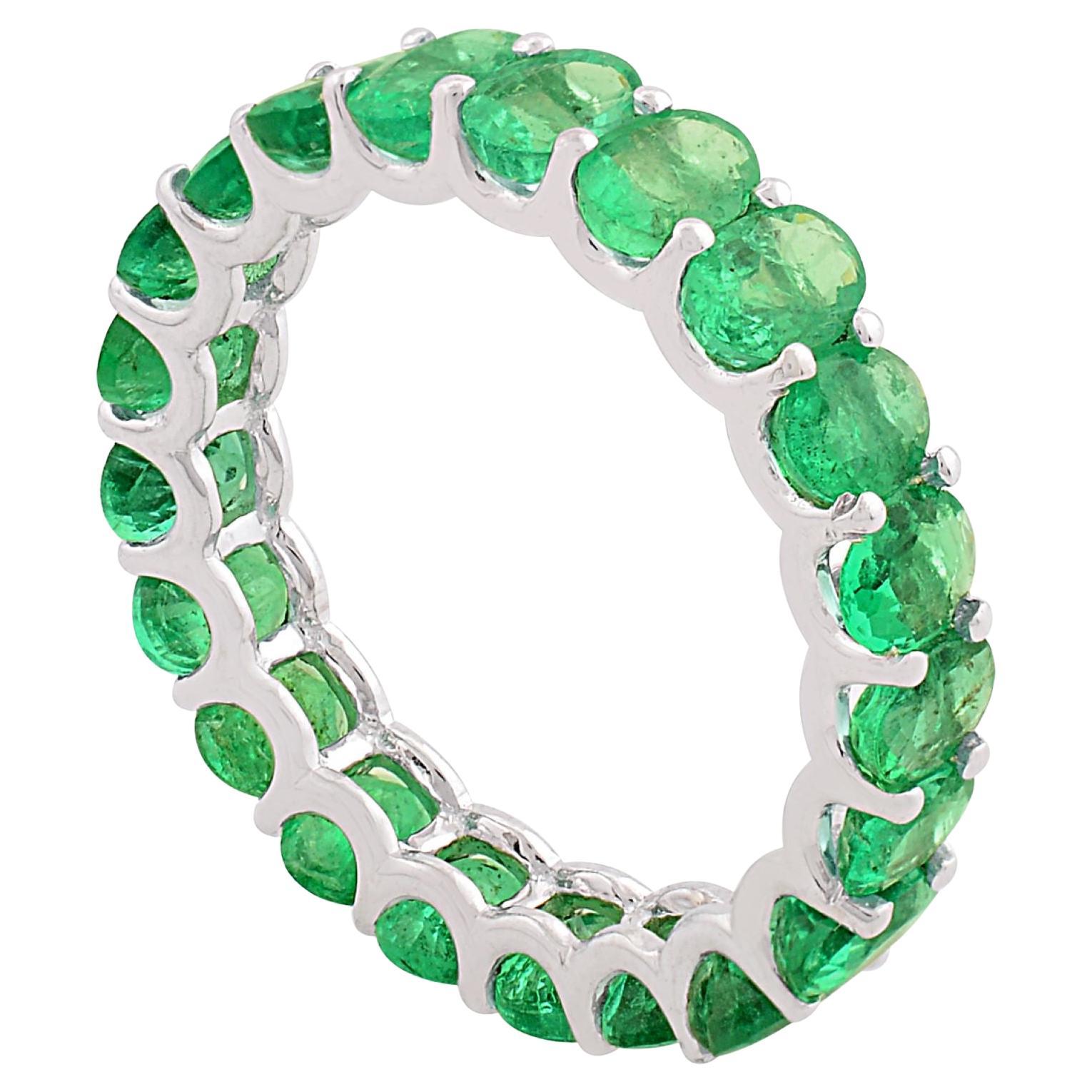 4.40 Carat Zambian Emerald Gemstone Band Ring 18k White Gold Handmade Jewelry