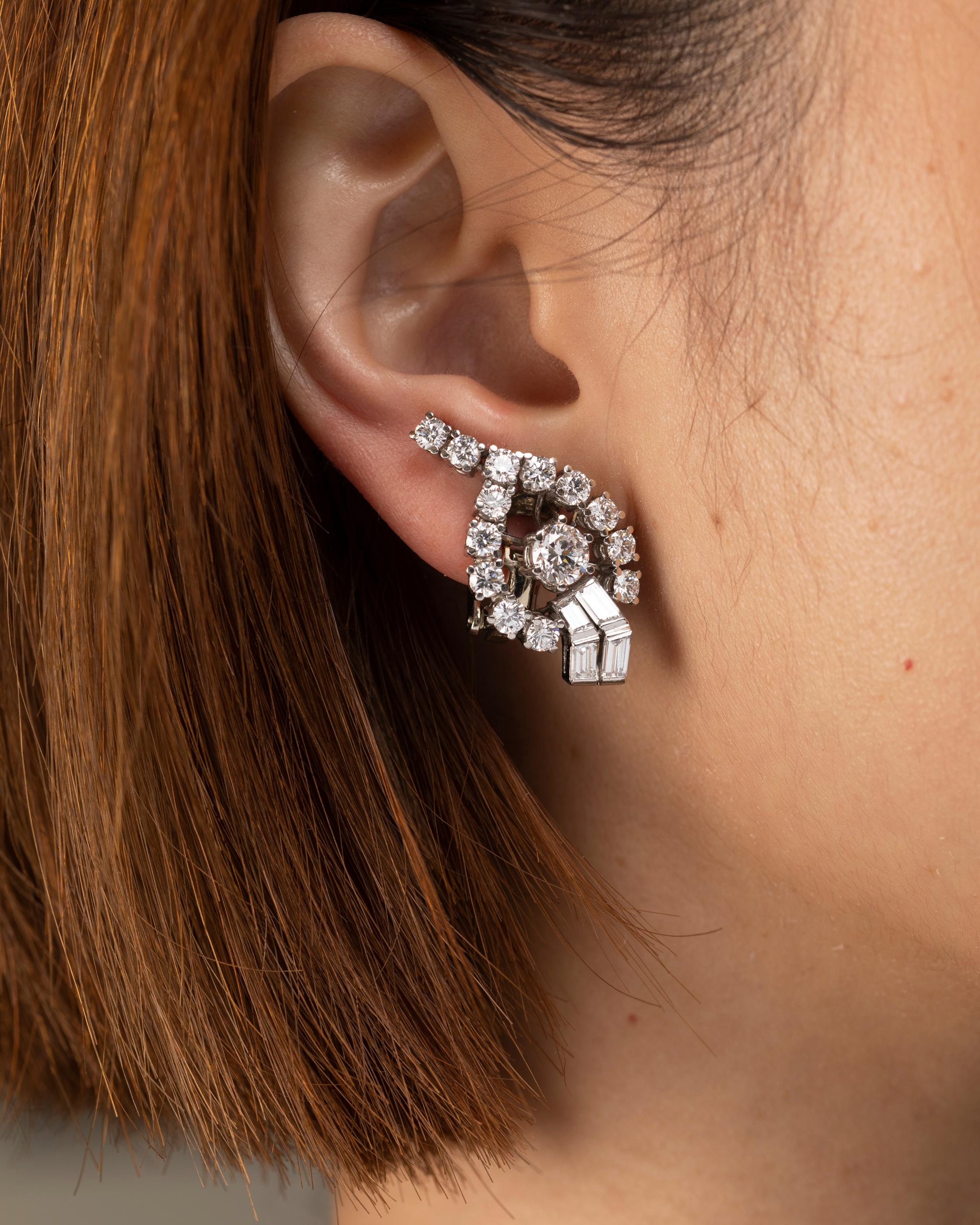 Women's 4.40 Carat Diamonds French Vintage Earrings Clip