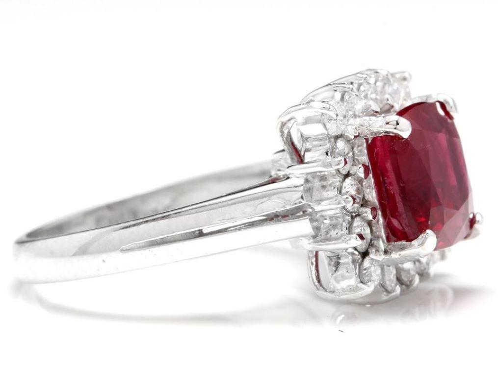 Mixed Cut 4.40 Carat Impressive Red Ruby and Natural Diamond 14 Karat White Gold Ring For Sale