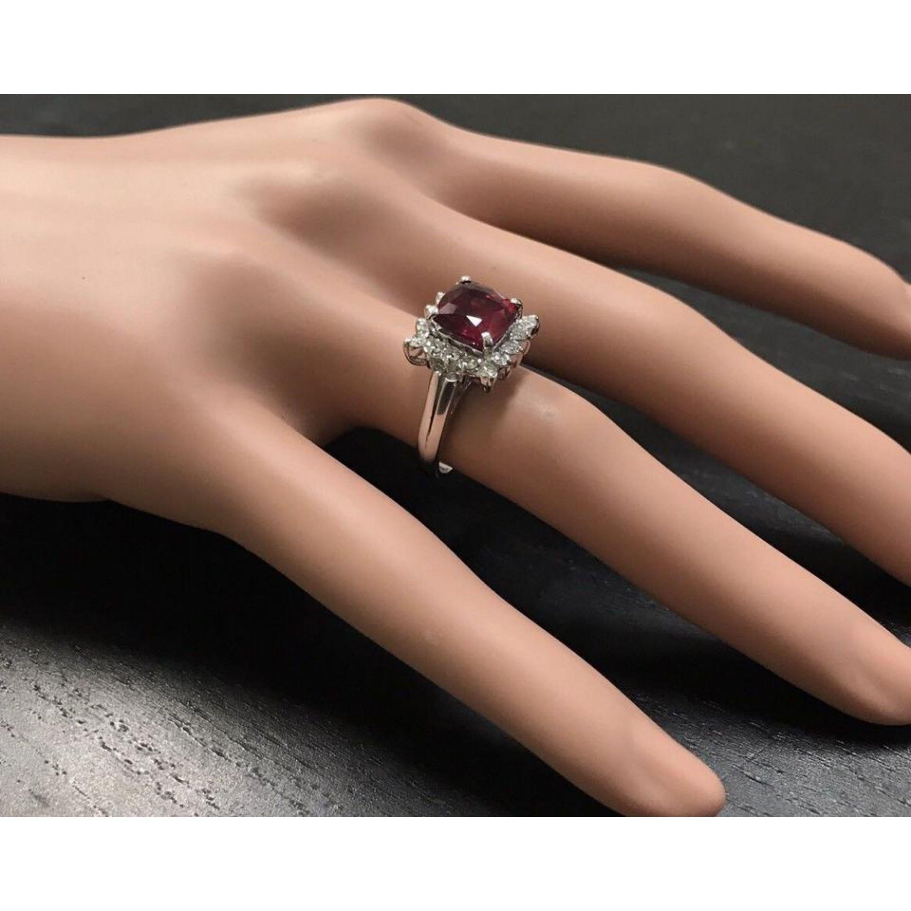 Women's 4.40 Carat Impressive Red Ruby and Natural Diamond 14 Karat White Gold Ring For Sale