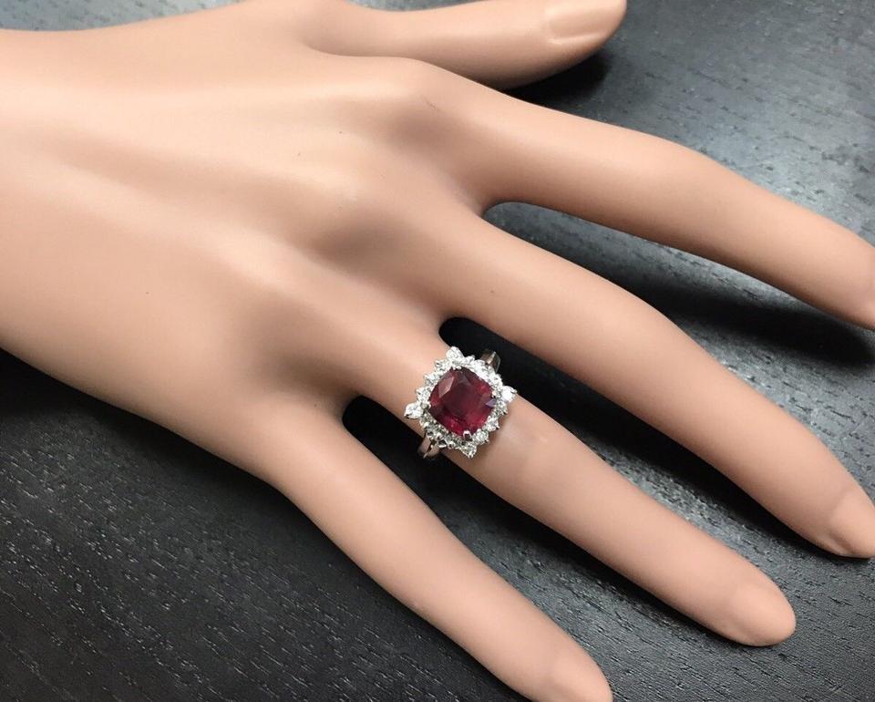 4.40 Carat Impressive Red Ruby and Natural Diamond 14 Karat White Gold Ring For Sale 2