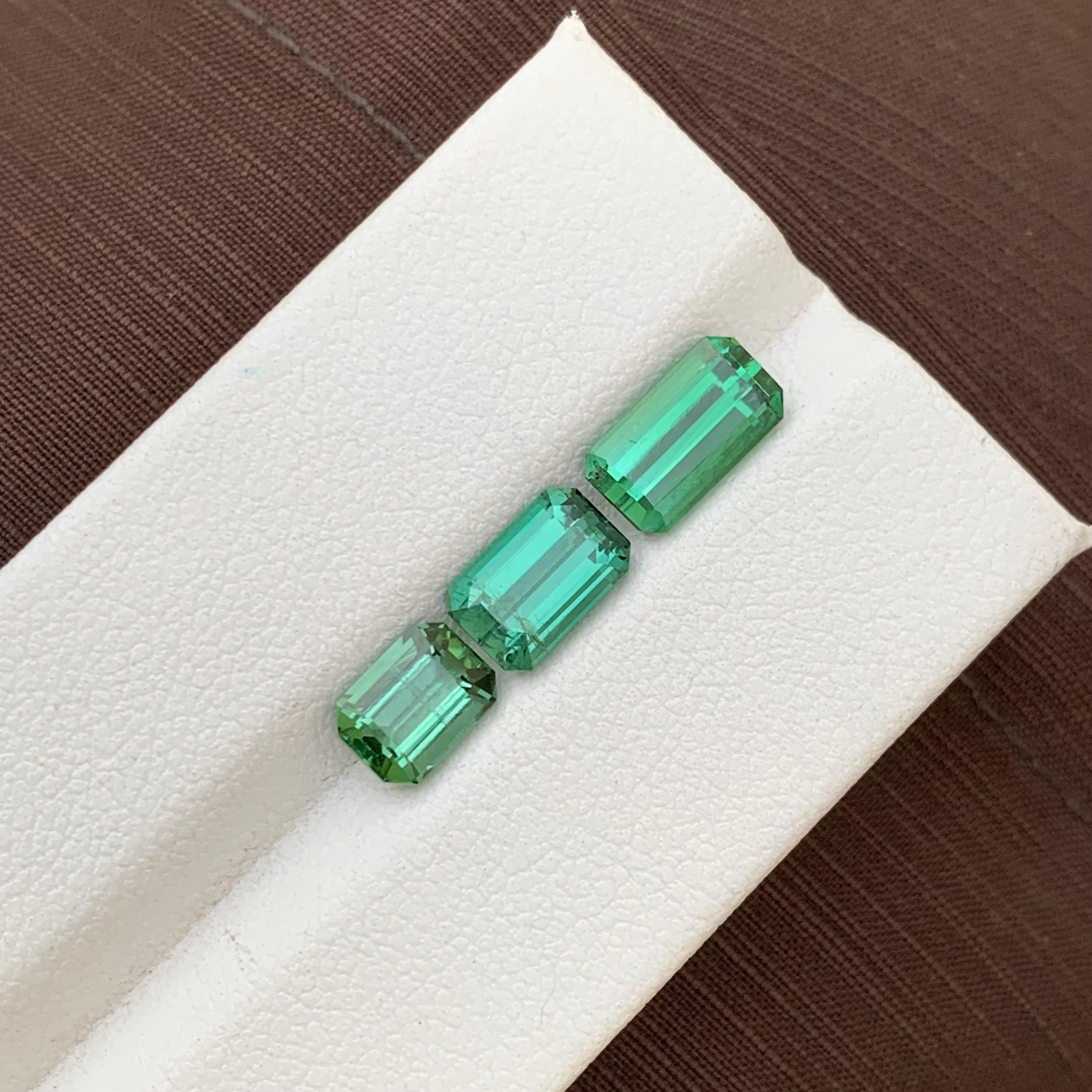 Women's or Men's 4.40 Carats Natural Genuine Loose Tourmaline Lot Emerald Shape For Jewellery Set For Sale