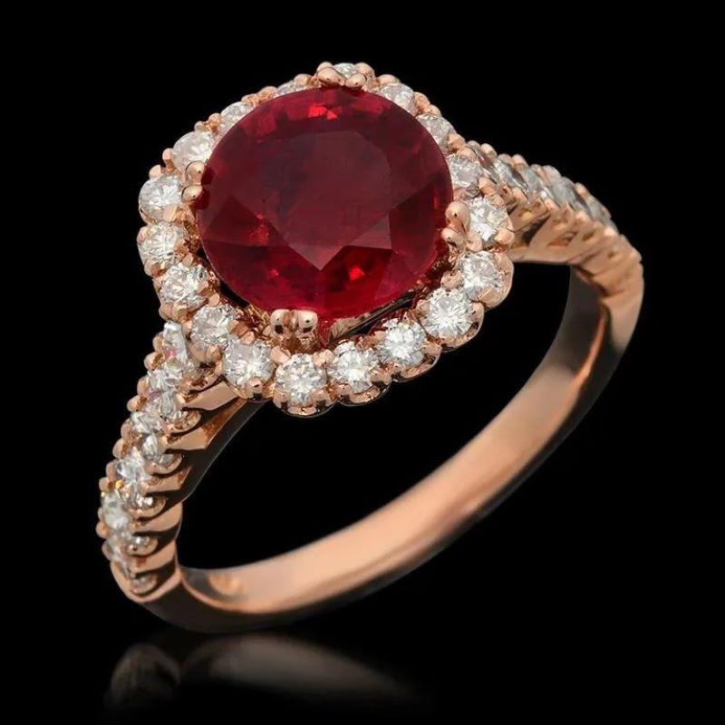 Taille mixte Bague en or rose massif 14K avec rubis rouge naturel de 4,40 carats et diamant en vente