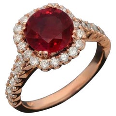 4,40 Karat Natürlicher roter Rubin und Diamant 14K Massiv Rose Gold Ring