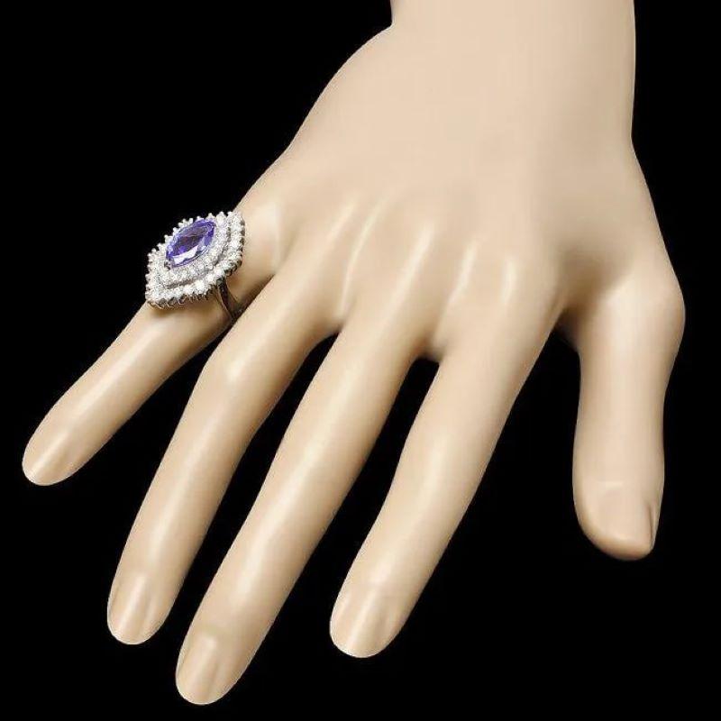 4.40 Carats Natural Tanzanite and Diamond 14K Solid White Gold Ring In New Condition For Sale In Los Angeles, CA