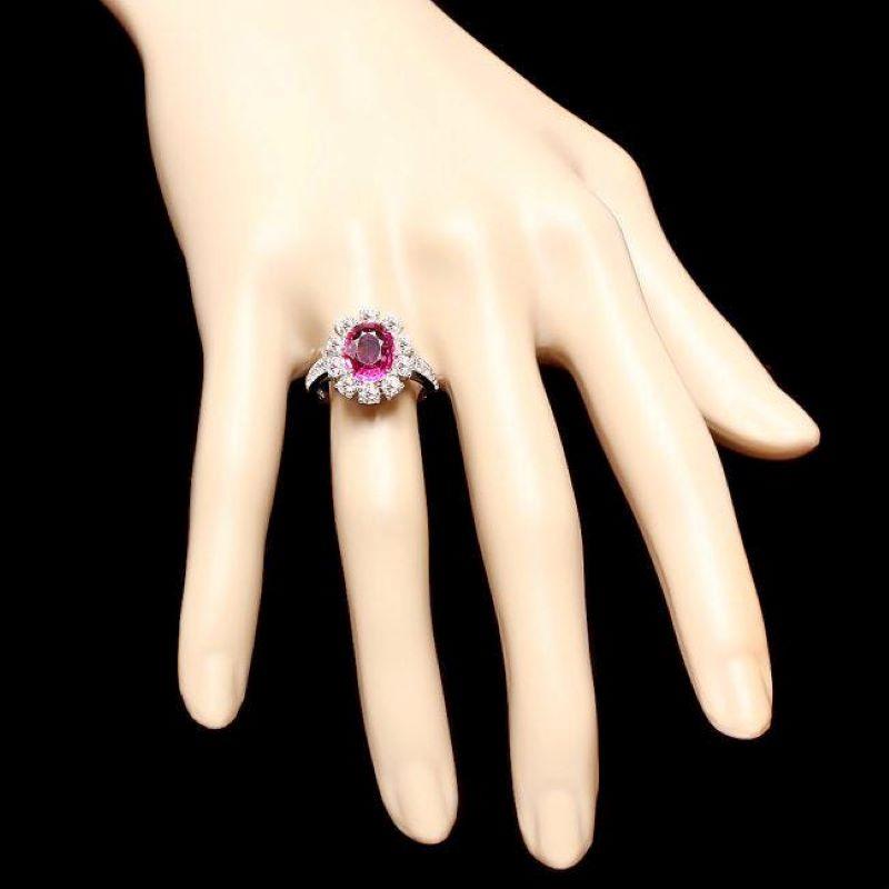 4.40 Carats Natural Tourmaline and Diamond 14K Solid White Gold Ring In New Condition For Sale In Los Angeles, CA
