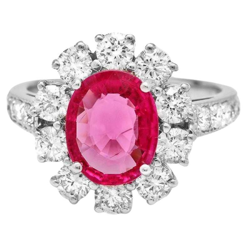 4.40 Carats Natural Tourmaline and Diamond 14K Solid White Gold Ring For Sale