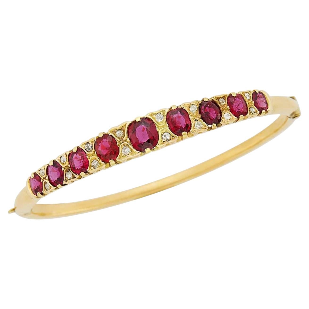 4.40 ctw Vintage Style Ruby & Diamond 14K Rose Gold Bangle Bracelet