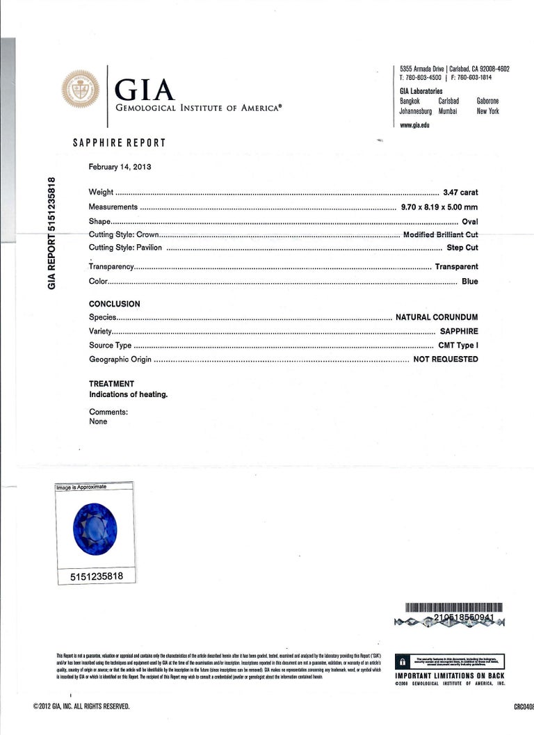 4 40 Total Carat Sapphire and Diamond Ladies Engagement Ring GIA For