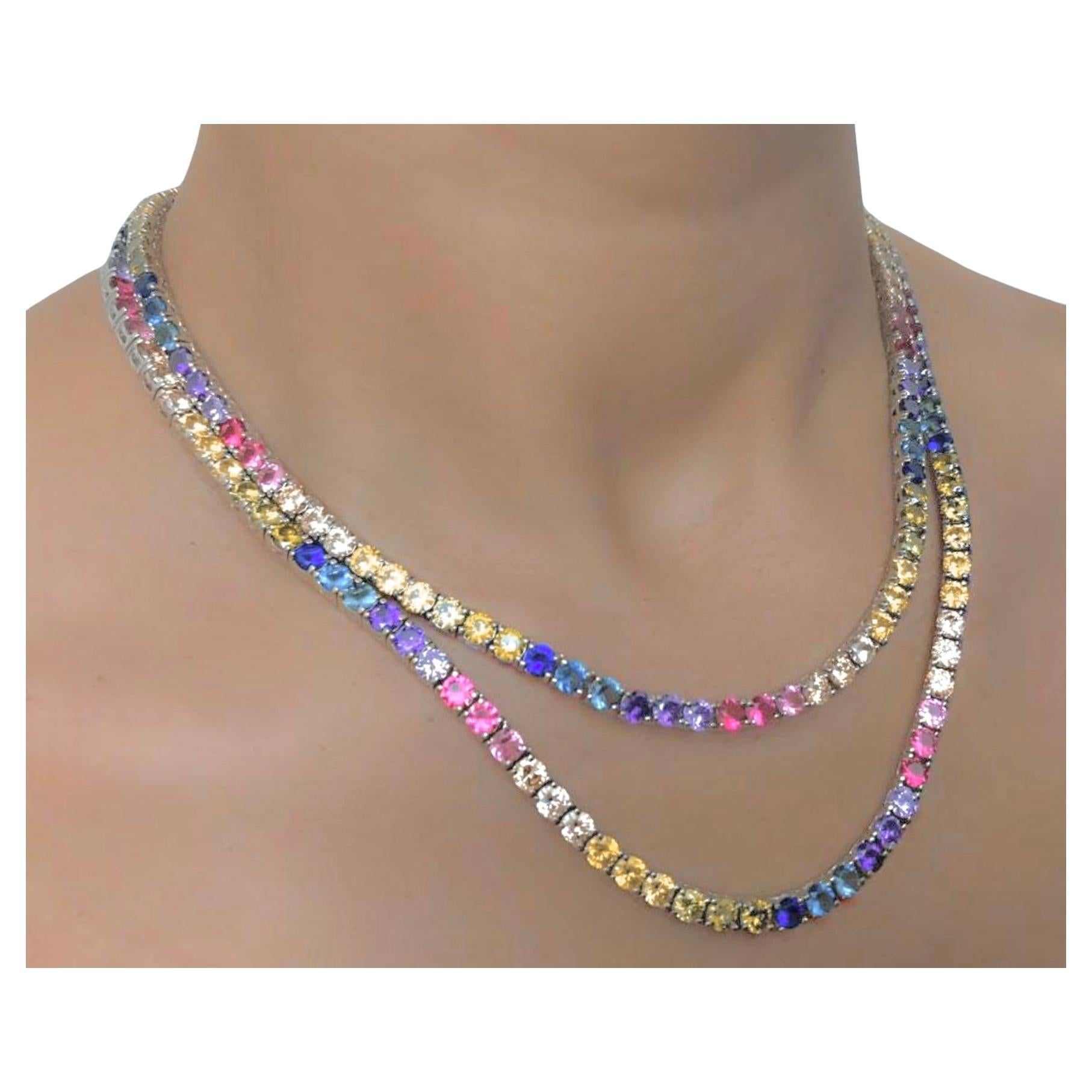 Collier de saphirs de Ceylan multicolores 44,00 carats Unisexe en vente