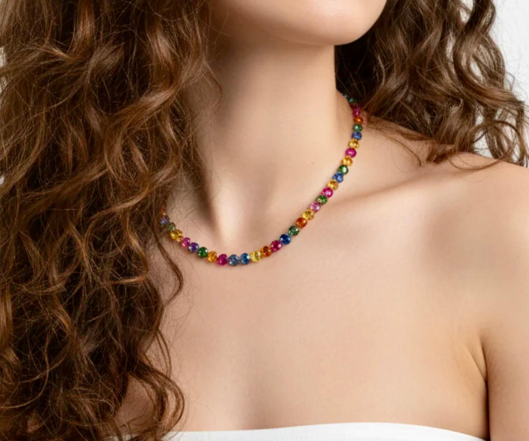 44,00 Carati Collana di zaffiri multicolore di Ceylon in oro in vendita 1