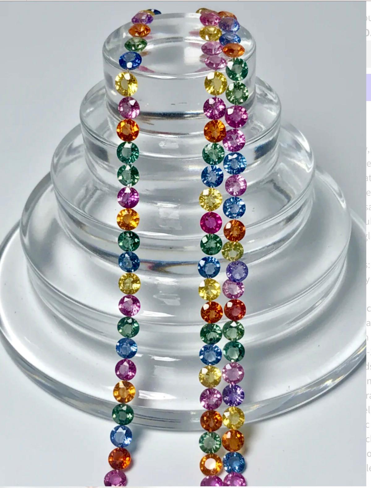 Taglio rotondo 44,00 Carati Collana di zaffiri multicolore di Ceylon in oro in vendita