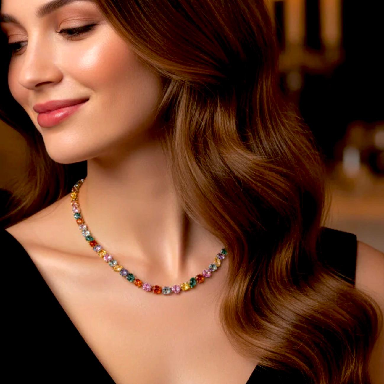 Collana con zaffiri multicolore The Row
Collana di zaffiri naturali di Ceylon con taglio rotondo AAA, la splendida gamma di colori attirerà l'attenzione di tutti. L'assortimento di colori va dal blu, al giallo, al rosa, all'arancio, al viola, al