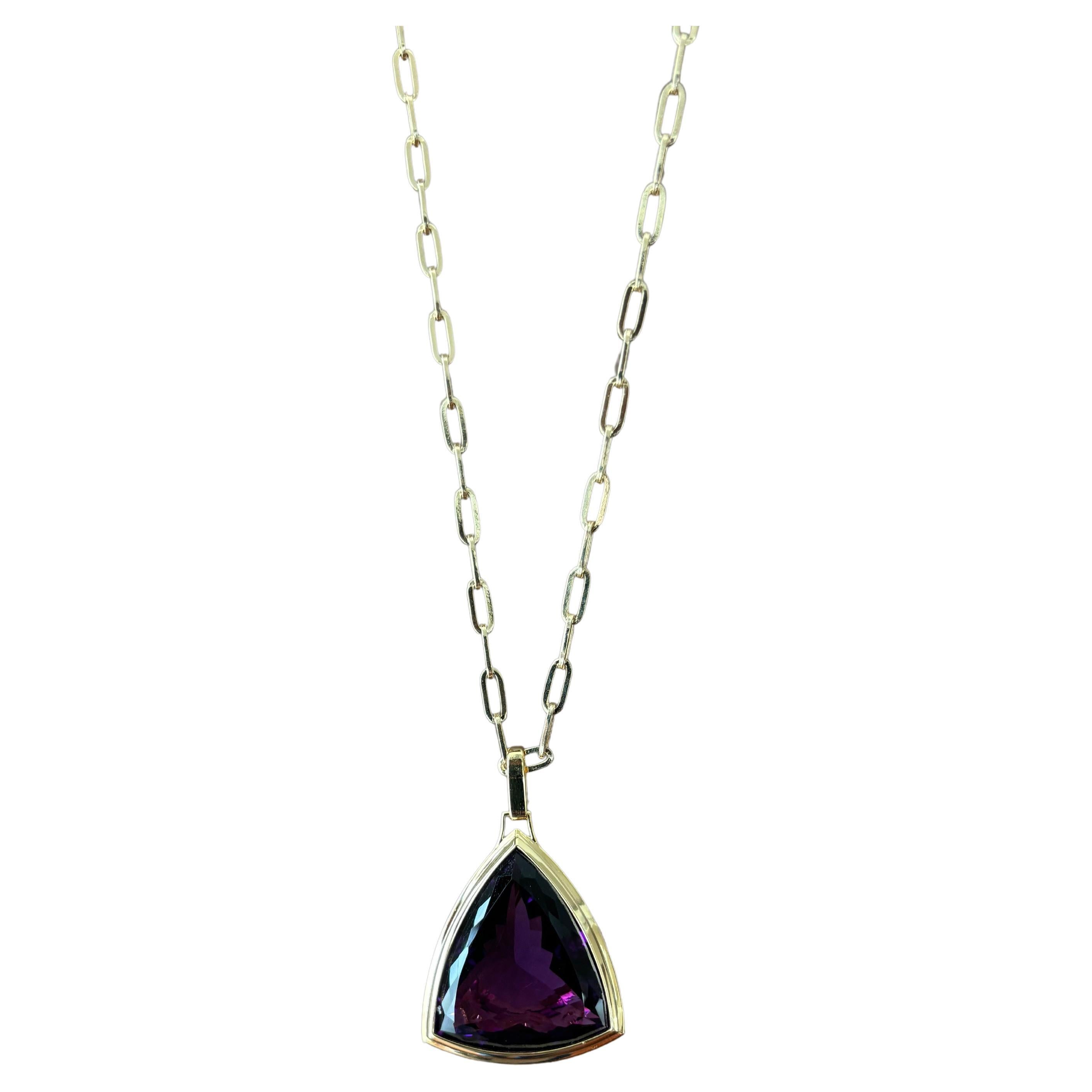 44.03 Carat Pear Shape Amethyst Pendant Necklace with Link Chain  For Sale