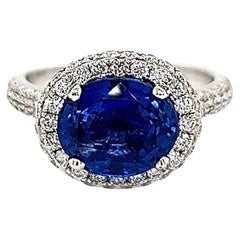 4.40 Total Carat Sapphire and Diamond Ladies Engagement Ring GIA