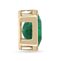 4.40ct 14K Natural Asscher Cut Emerald Solitaire Gold Pendant Medium Dark Green