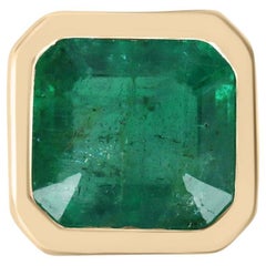 4.40ct 14K Natural Asscher Cut Emerald Solitaire Gold Pendant Medium Dark Green