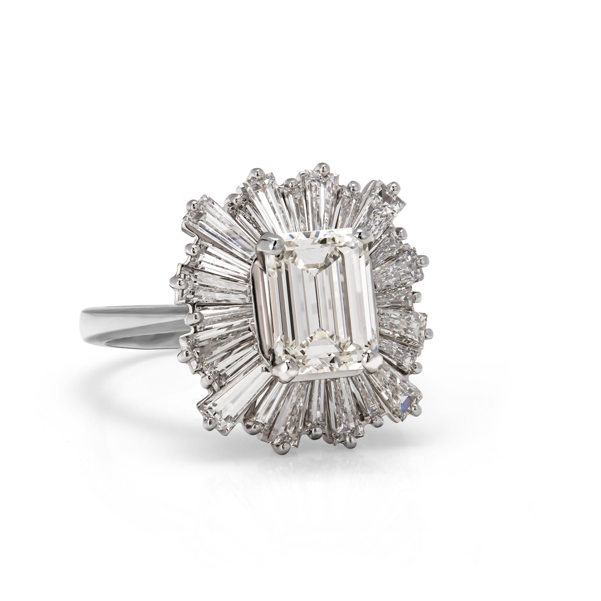 This ring is a one of kind design and an absolute real beauty!
The centerpiece of this vintage-inspired ring features a stunning natural 2.40 carat J-color, VS1-clarity diamond, certified by GIA. 
Its remarkable brilliance is enhanced by a unique