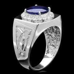 4.40ct Natural Blue Sapphire & Diamond 14k Solid White Gold Men's Ring