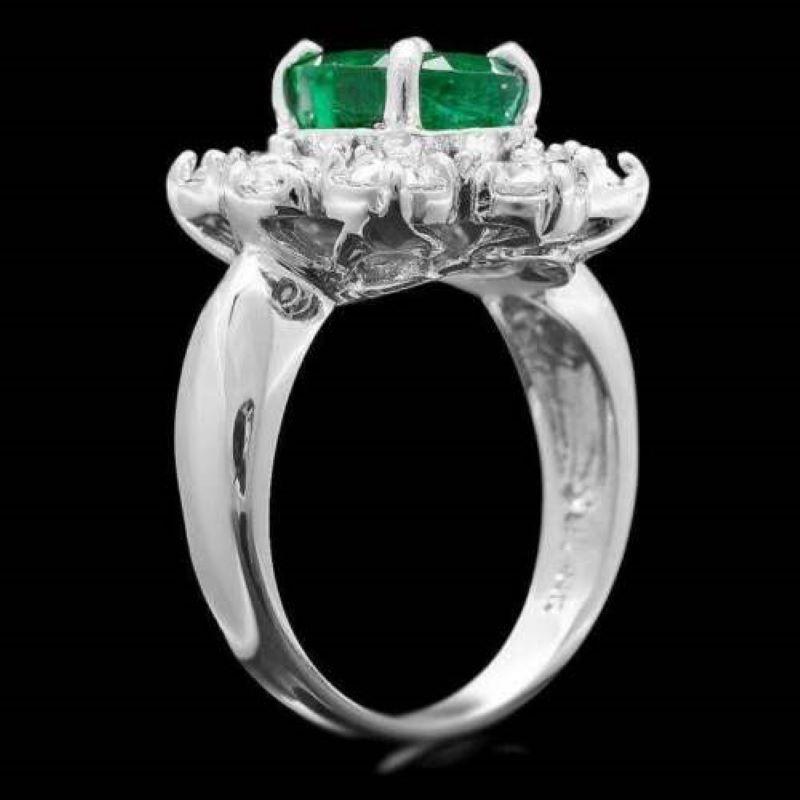 4.40 Carats Exquisite Emerald and Diamond 14K Solid White Gold Ring

Total Emerald Weight is: Approx. 2.60 Carats

Emerald Measures: Approx. 9.00 x 7.00mm

Natural Round Diamonds Weight: Approx. 1.80 Carats (color G-H / Clarity SI1-SI2)

Ring size: