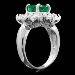 4.40 Carat Natural Emerald and Diamond 14 Karat Solid White Gold Ring