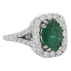 4.40Ct Natural Emerald & Diamond 14K Solid White Gold Ring
