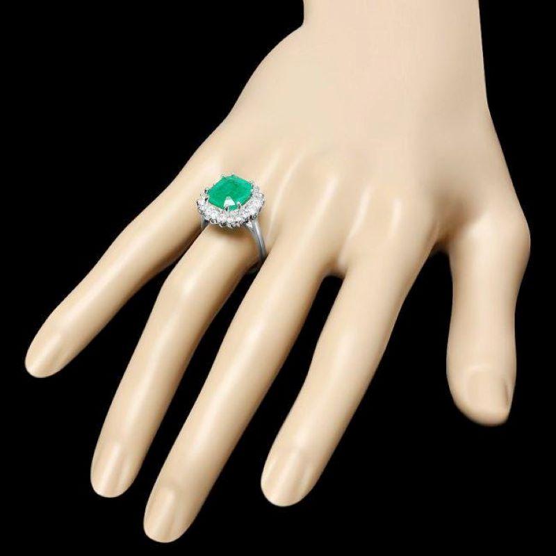 Mixed Cut 4.40ct Natural Emerald & Diamond 14k Solid White Gold Ring For Sale