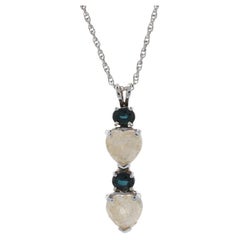 4.40ctw Feldspar & Sapphire Drop Pendant Necklace 14k Gold Heart