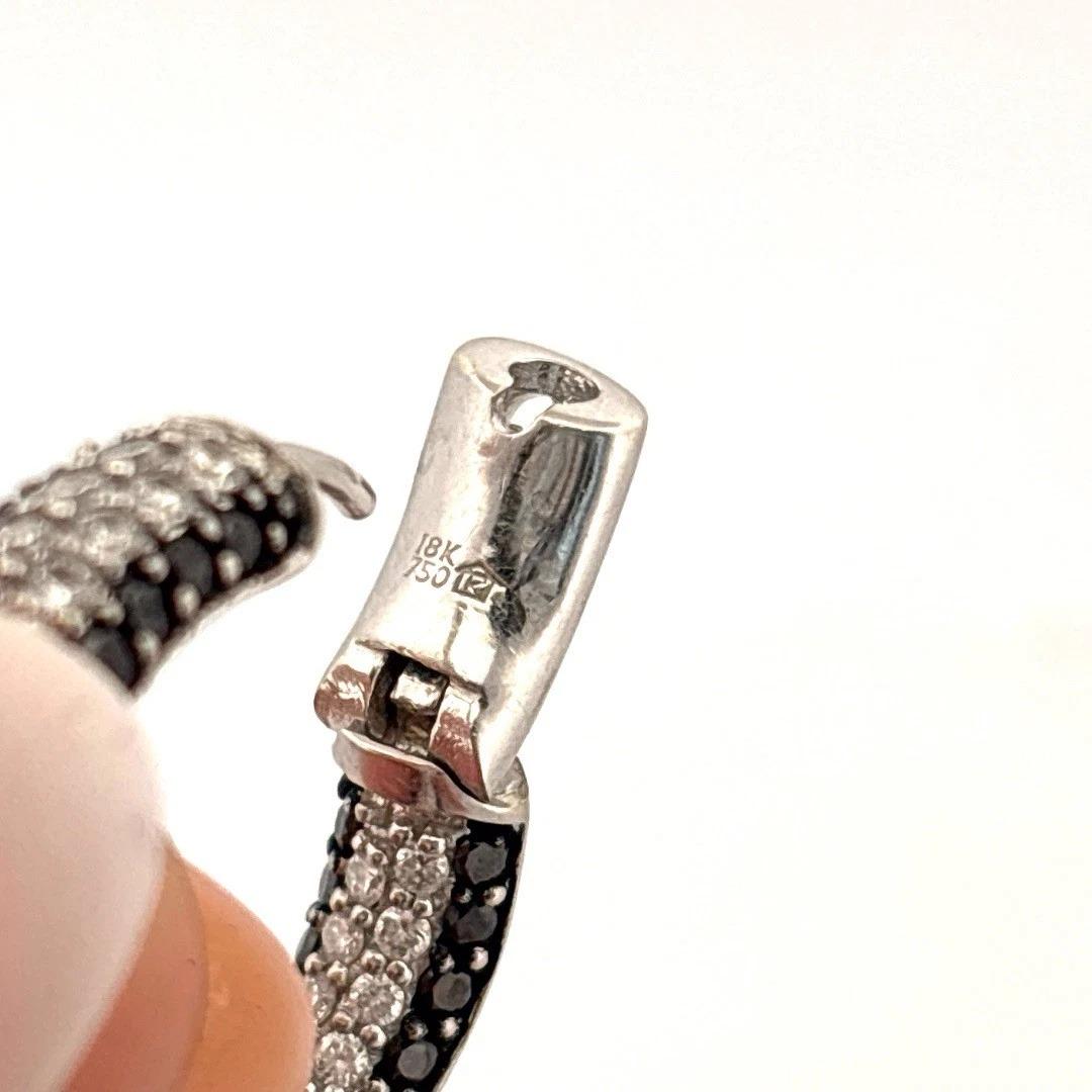 4.40ctw VS F-G Black & White Pave Diamonds 18K White Gold Wave Hoop Earrings For Sale 3