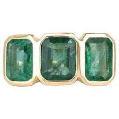 Bague trilogie d'émeraudes 14 carats 4,40 cw - monture chaton vintage en or 585