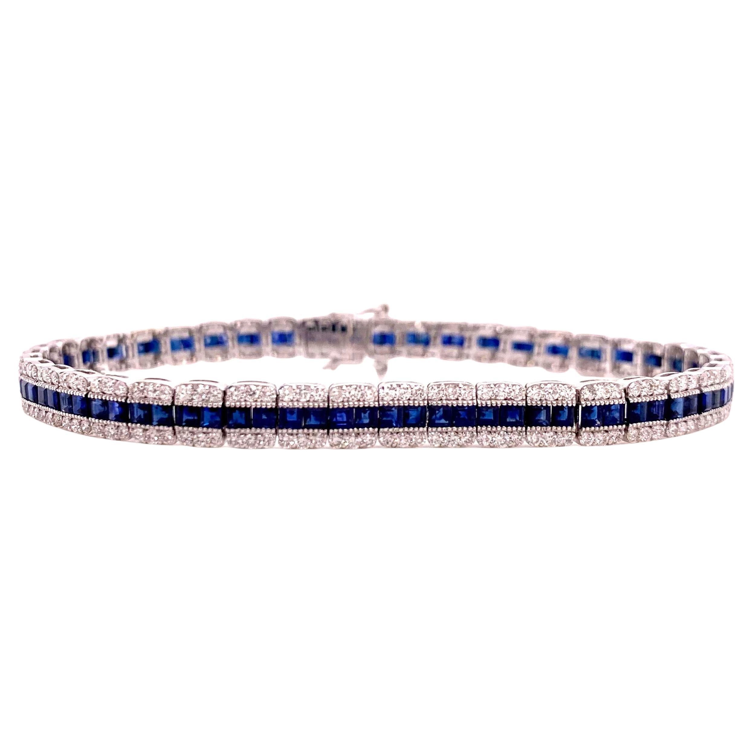 Armband aus 18 Karat Weißgold mit 4,14 Karat blauem Saphir und Diamanten