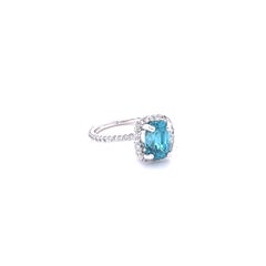 4.41 Carat Blue Zircon Diamond White Gold Ring