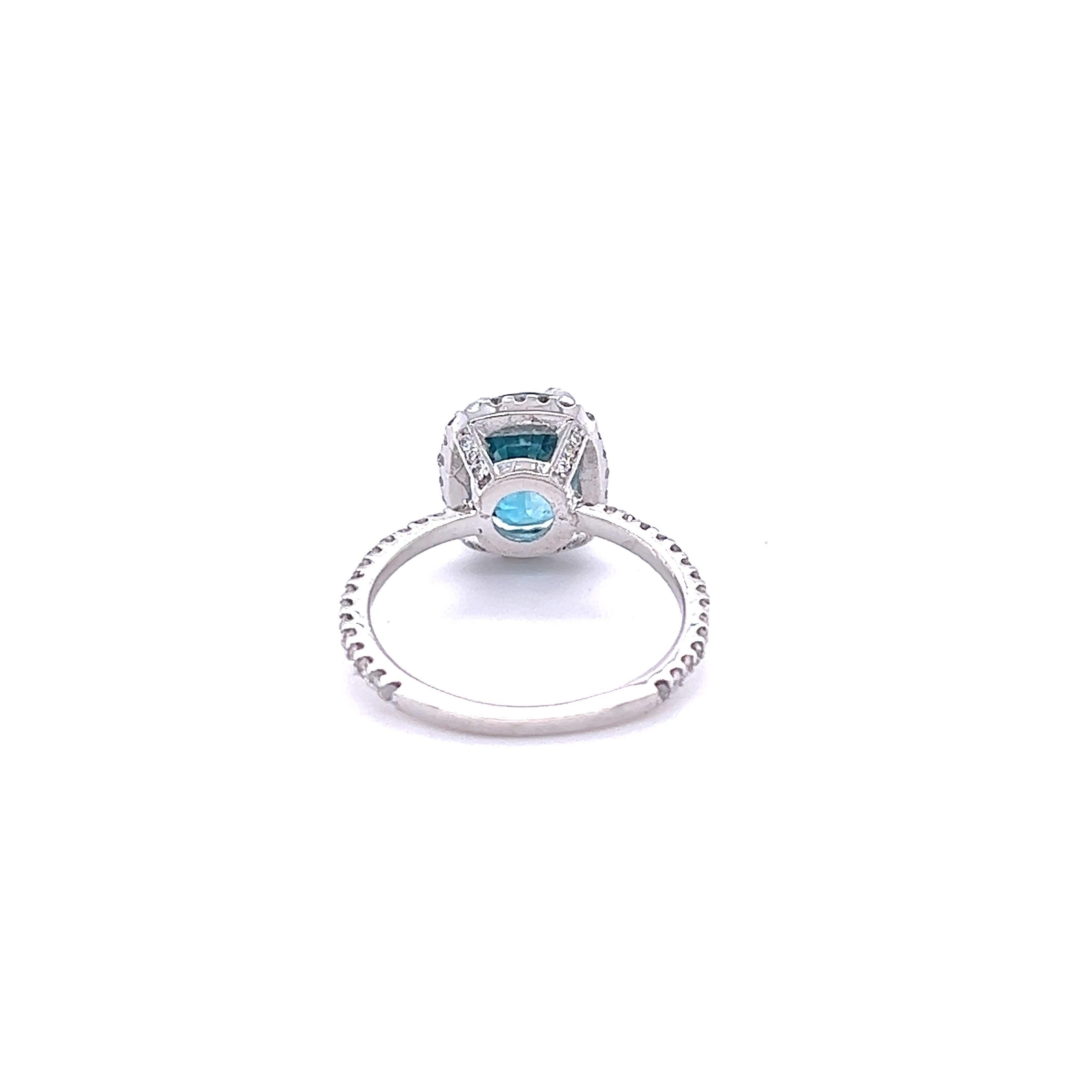 Oval Cut 4.41 Carat Blue Zircon Diamond White Gold Ring For Sale