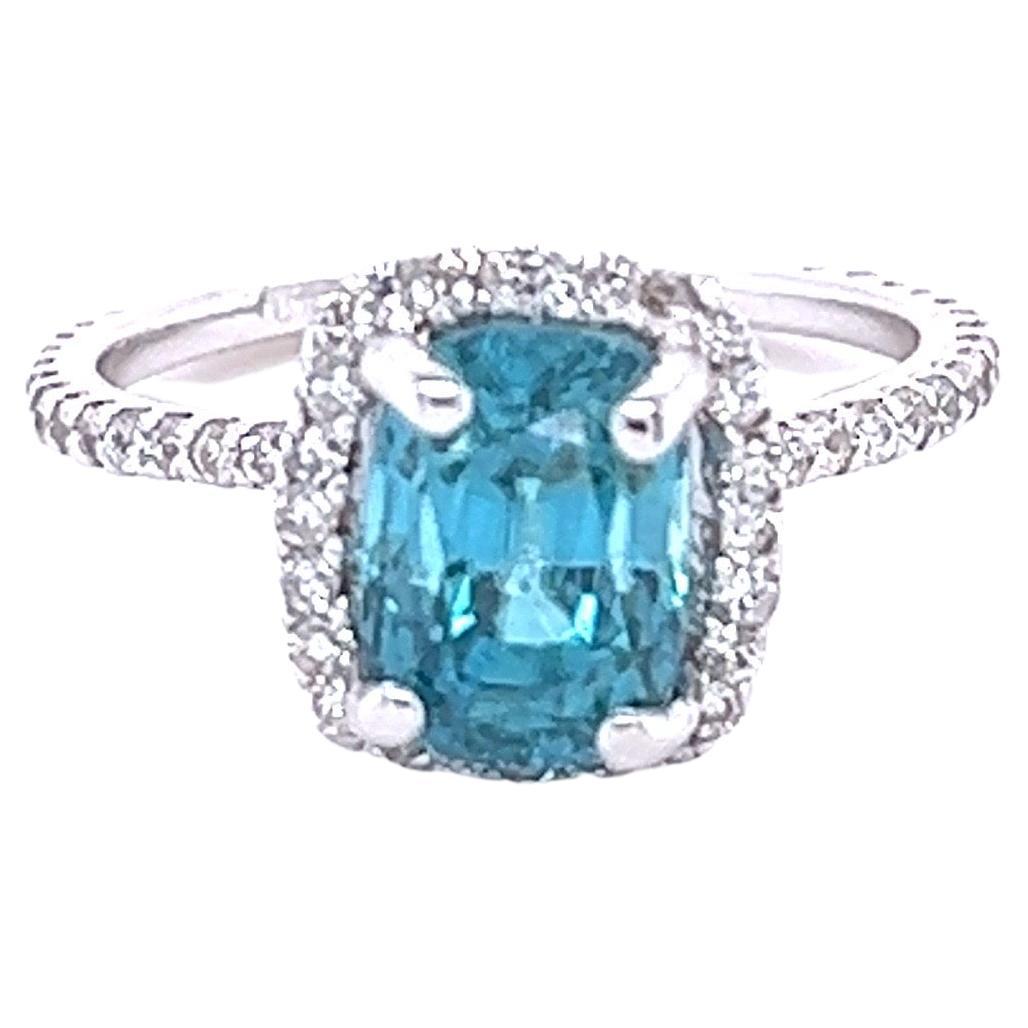 4.41 Carat Blue Zircon Diamond White Gold Ring For Sale