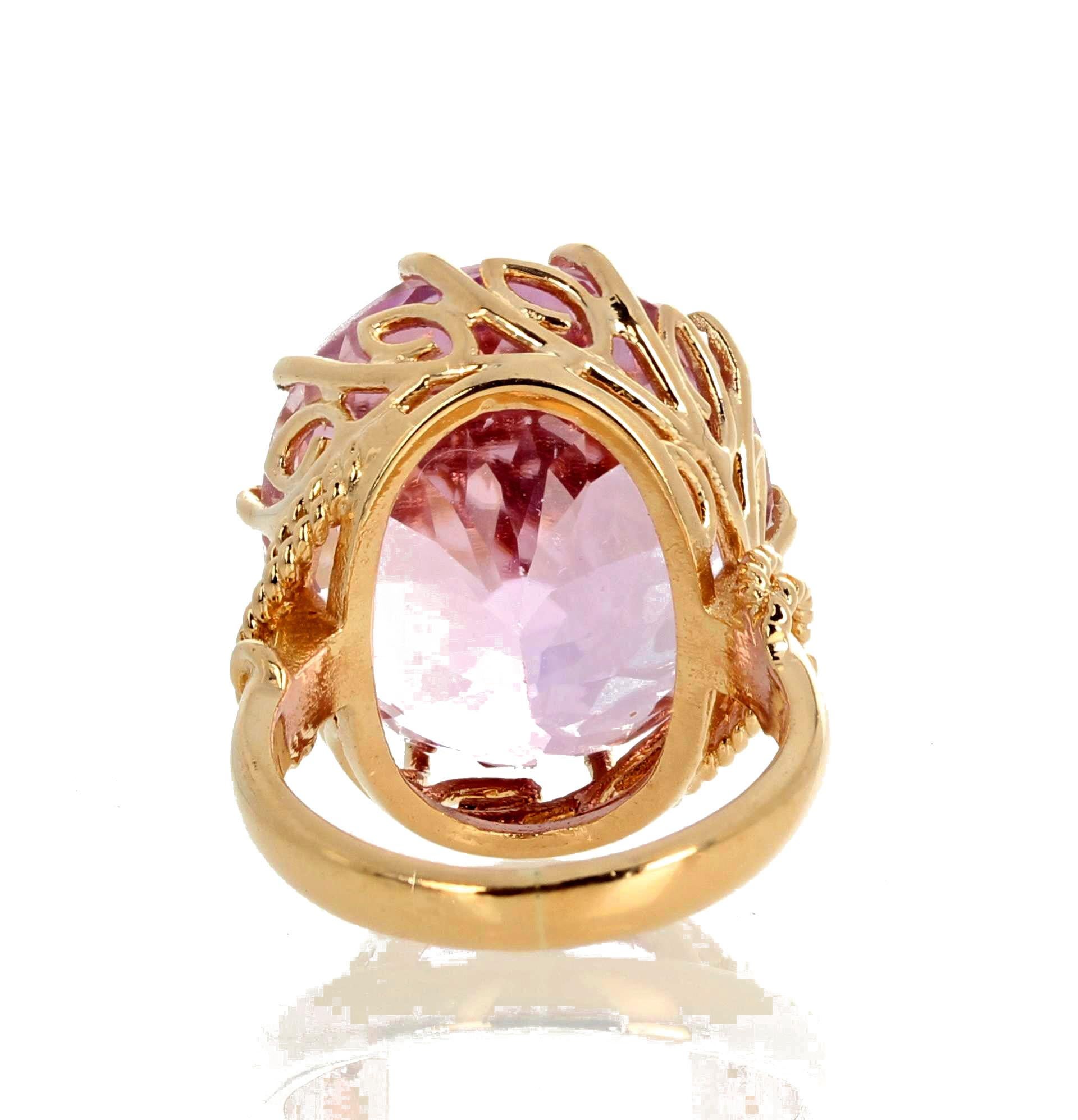 AJD HUGE Violet Precious Magnificent Natural 44.1Ct Kunzite Gold Cocktail Ring In New Condition In Raleigh, NC