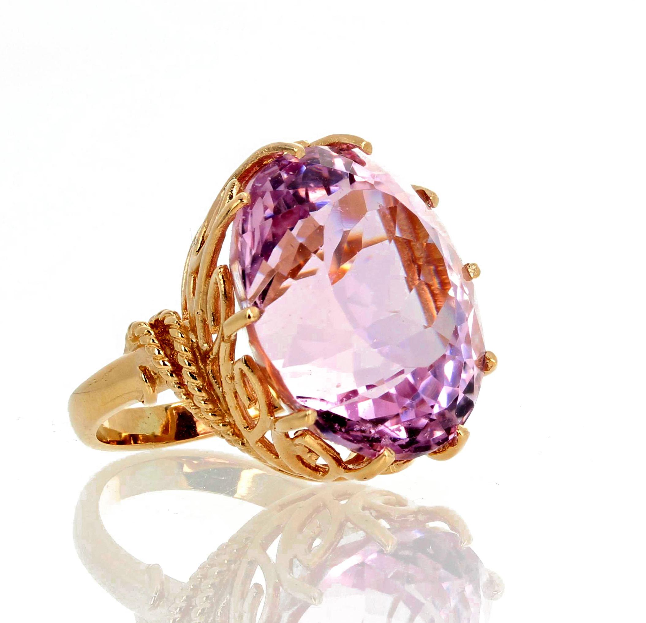 Women's or Men's AJD HUGE Violet Precious Magnificent Natural 44.1Ct Kunzite Gold Cocktail Ring