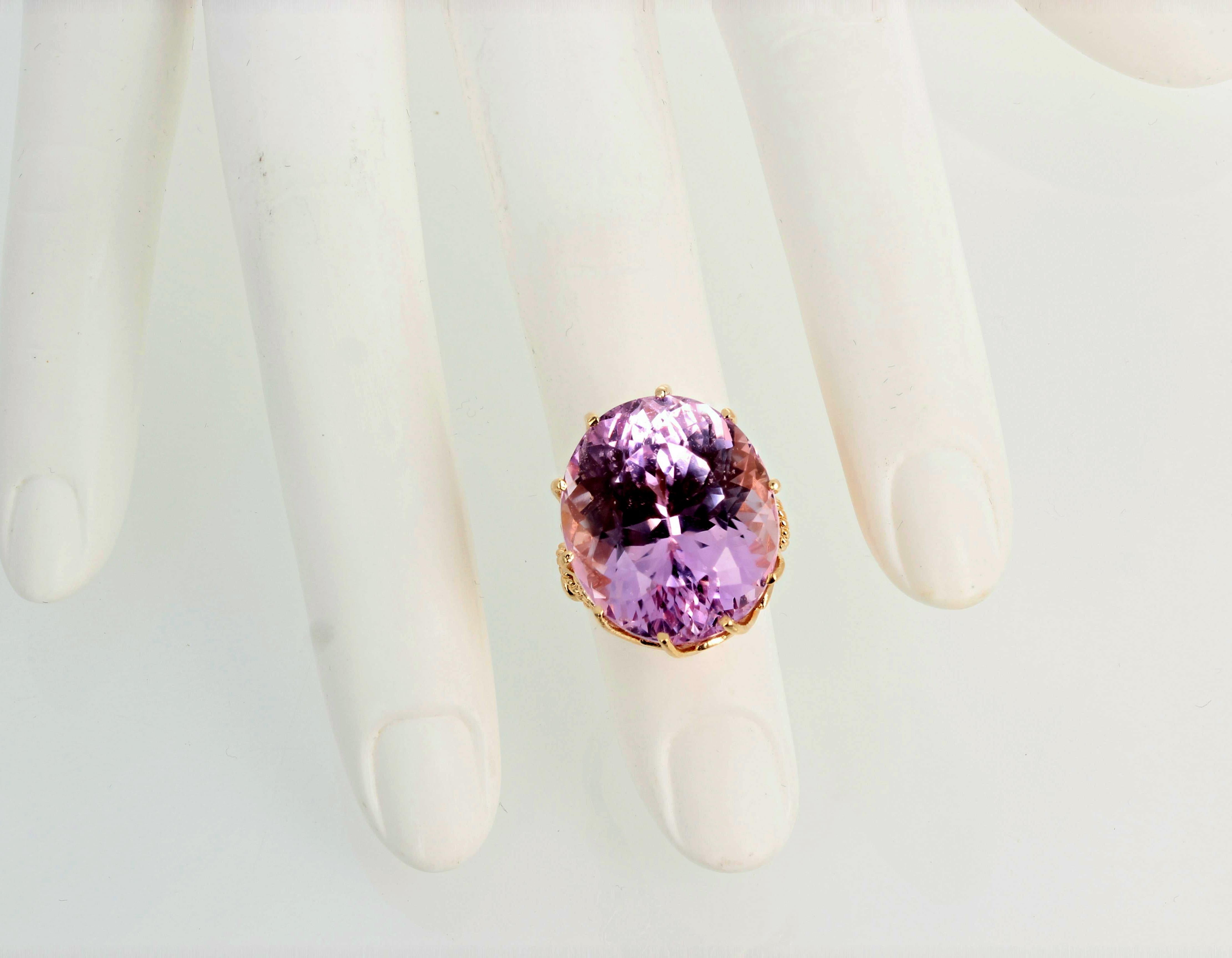AJD HUGE Violet Precious Magnificent Natural 44.1Ct Kunzite Gold Cocktail Ring 2
