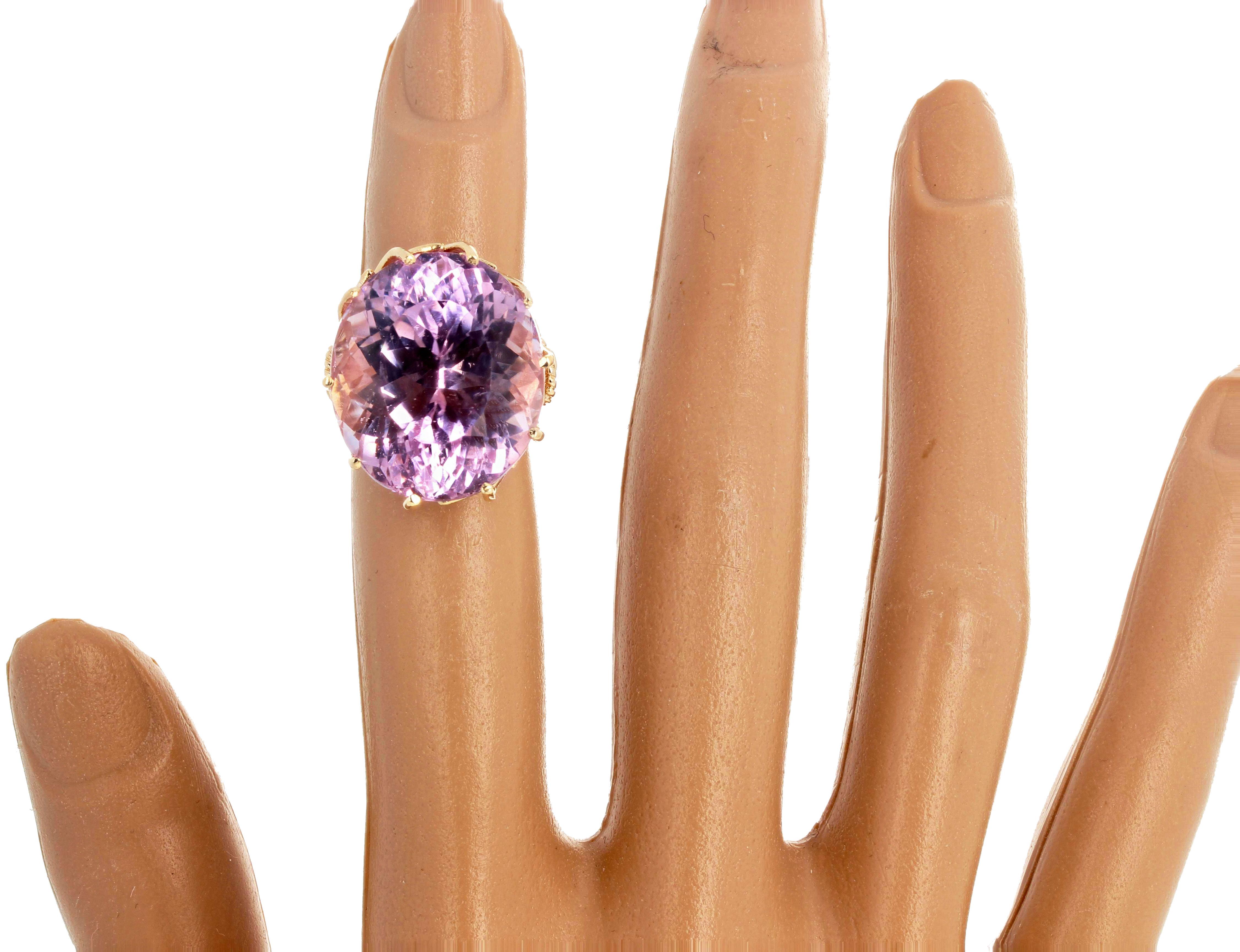 AJD HUGE Violet Precious Magnificent Natural 44.1Ct Kunzite Gold Cocktail Ring 3