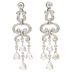 4.41 Carat Diamond Drop Round and Pear Shape Earrings