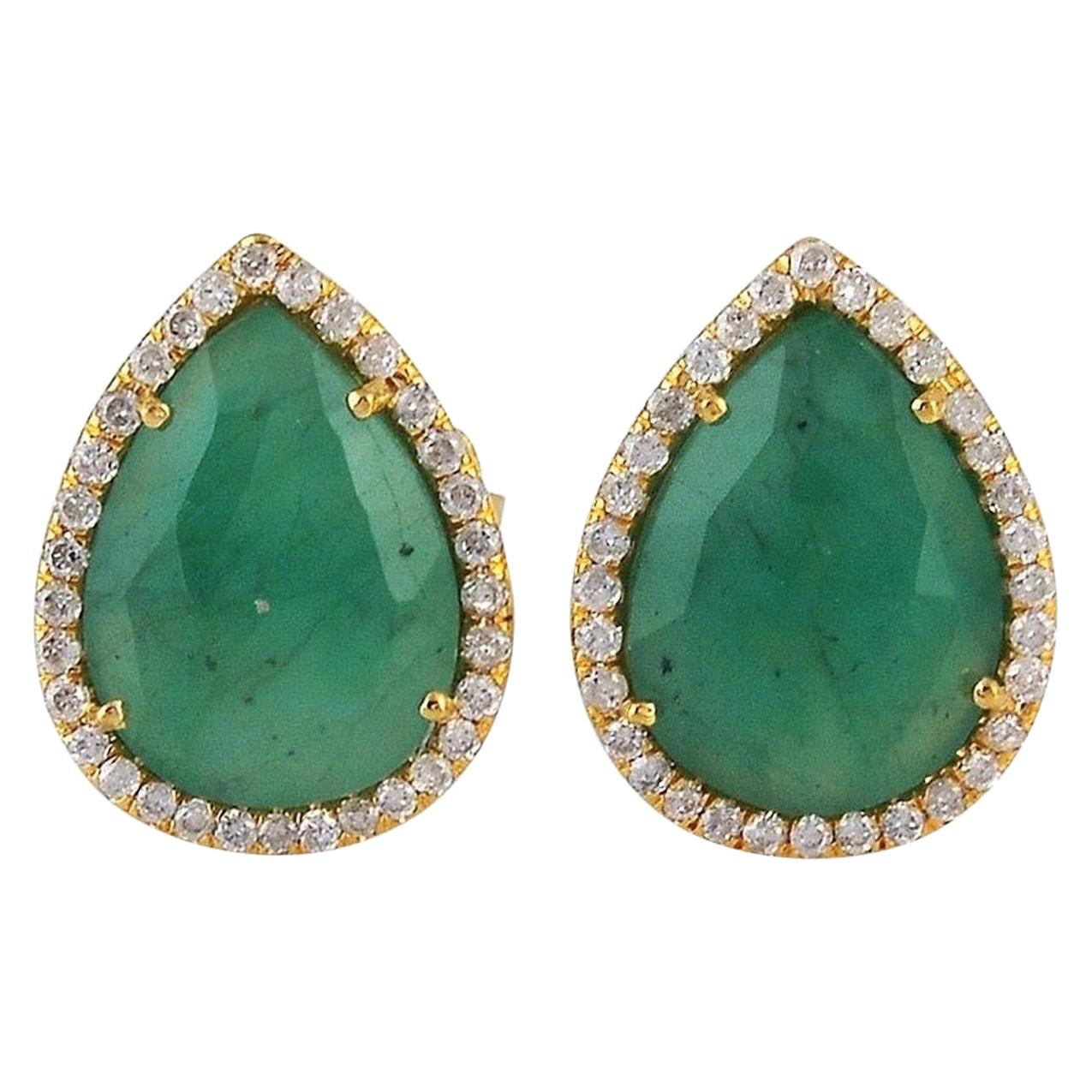 4.41 Carat Emerald Diamond 18 Karat Gold Stud Earrings For Sale