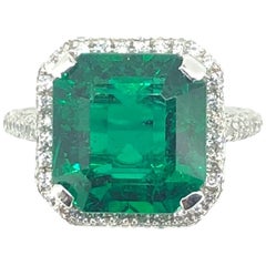 4.41 Carat Emerald Diamond Cluster Ring