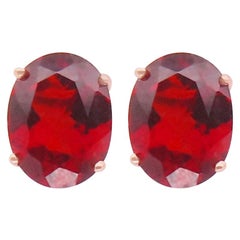 4.41 Carat Oval Red Garnet Faceted Stud Push Back Earrings 14K Rose Gold