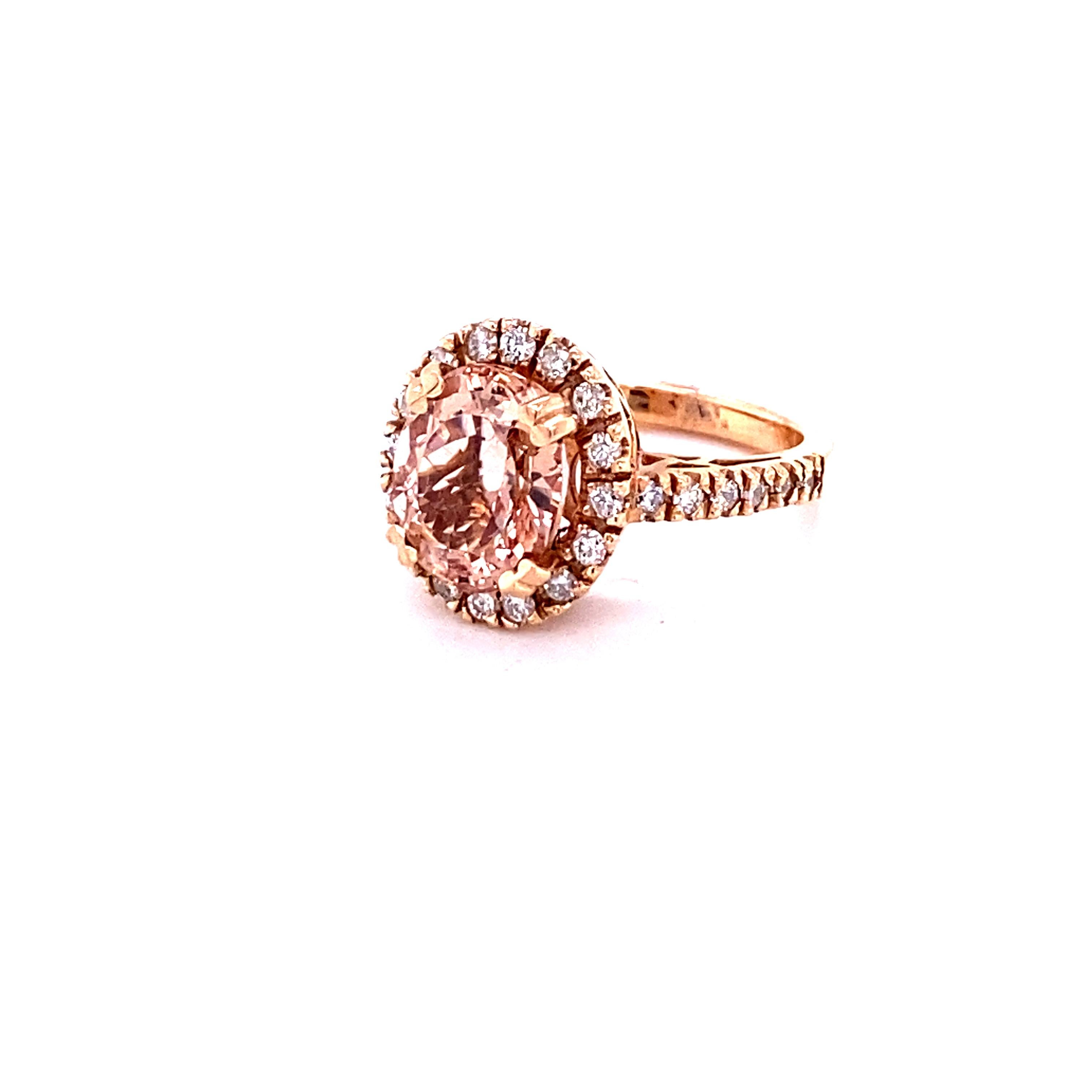 Contemporary 4.41 Carat Morganite Diamond 14 Karat Rose Engagement Ring For Sale