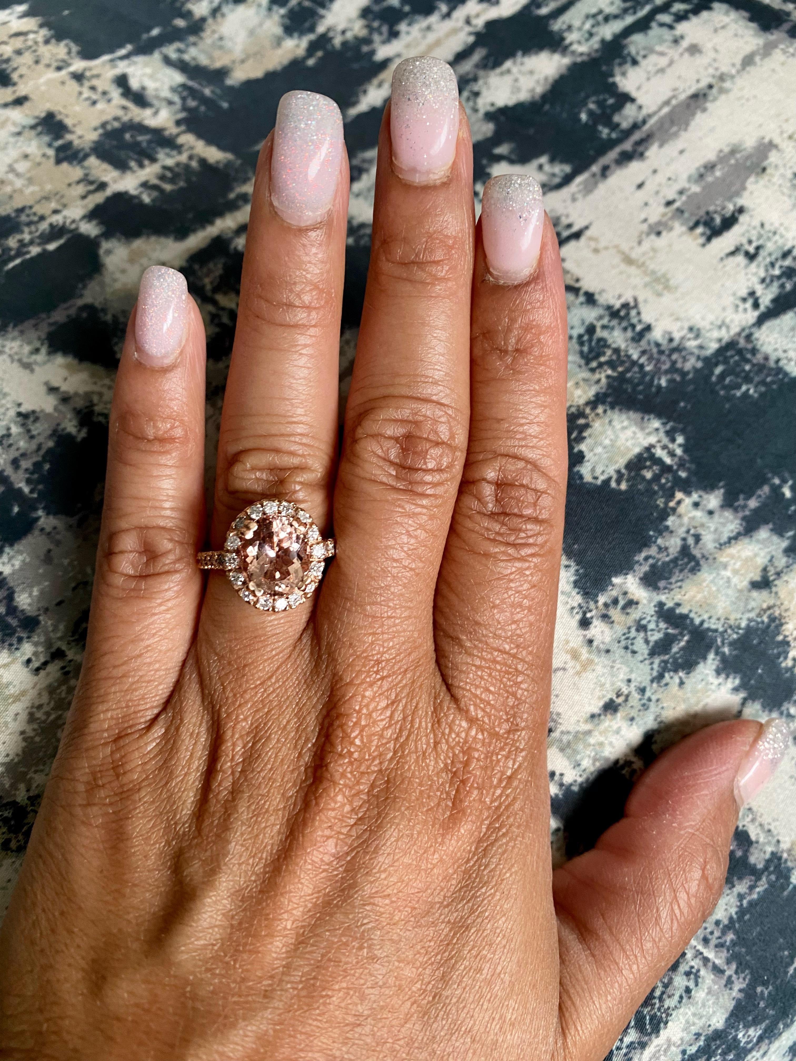 4.41 Carat Morganite Diamond 14 Karat Rose Engagement Ring In New Condition For Sale In Los Angeles, CA