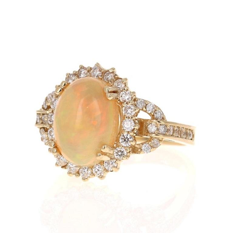 4,41 Karat Opal Diamant 14 Karat Gelbgold Cocktail-Ring (Zeitgenössisch) im Angebot