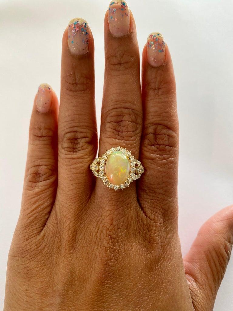 Women's 4.41 Carat Opal Diamond 14 Karat Yellow Gold Cocktail Ring For Sale