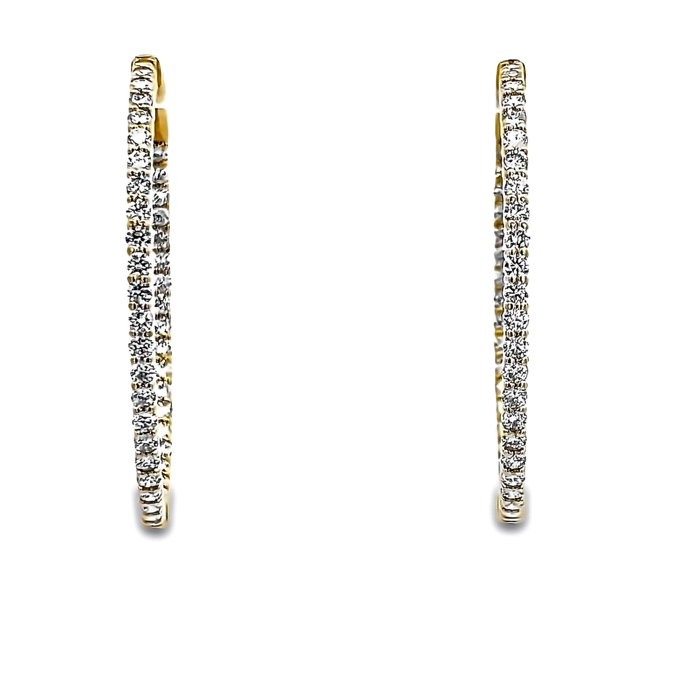 Modern 4.41 Carat Oval Shaped Round Diamond Hoop Earrings in Yellow Gold For Sale