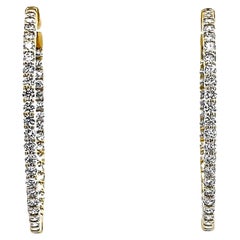 4.41 Carat Oval Shaped Round Diamond Hoop Earrings in Yellow Gold