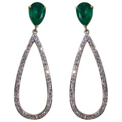 4.41 Carat Pear Shape Emerald and Diamond Dangle Earrings 
new
