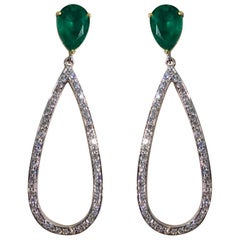 4.41 Carat Pear Shape Emerald and Diamond Dangle Earrings 'new'